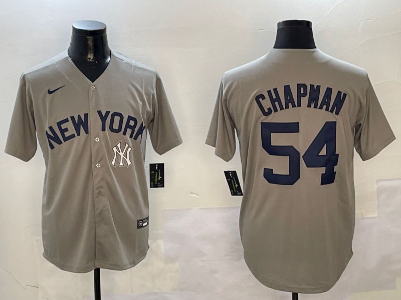 Men New York Yankees #54 Chapman Grey Game 2024 Nike MLB Jersey style 01081->los angeles dodgers->MLB Jersey